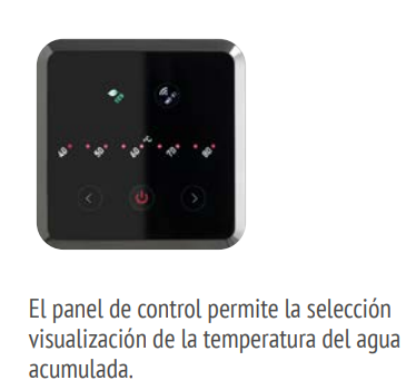 Panel de control intuitivo El frontal incorpora un panel de control electrónico desde el que se puede seleccionar y visualizar la temperatura del agua acumulada. Su interfaz permite comprobar de forma rápida los ajustes del termo y gestionar el funcionamiento sin complicaciones. El diseño del panel mantiene además la estética minimalista del Titano Twin, integrándose directamente en el frontal del equipo.